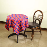 YOICHIタータン　テーブルクロス　播州織タータン生地　丸テーブルと椅子　商品の実用イメージ画像